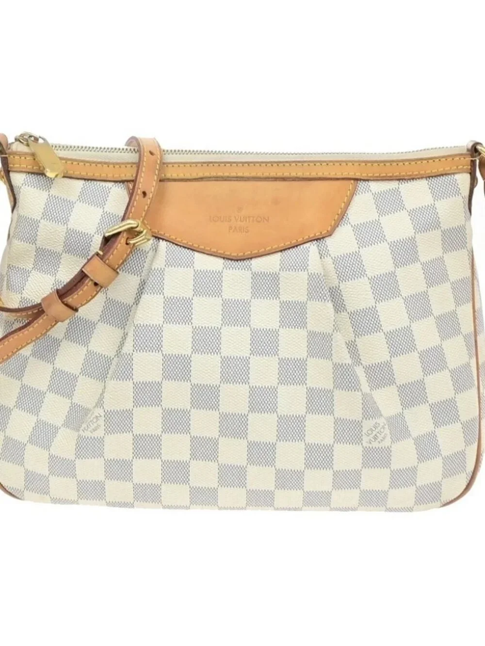 LOUIS VUITTON Siracusa PM Shoulder Bag Damier Azur Leather White